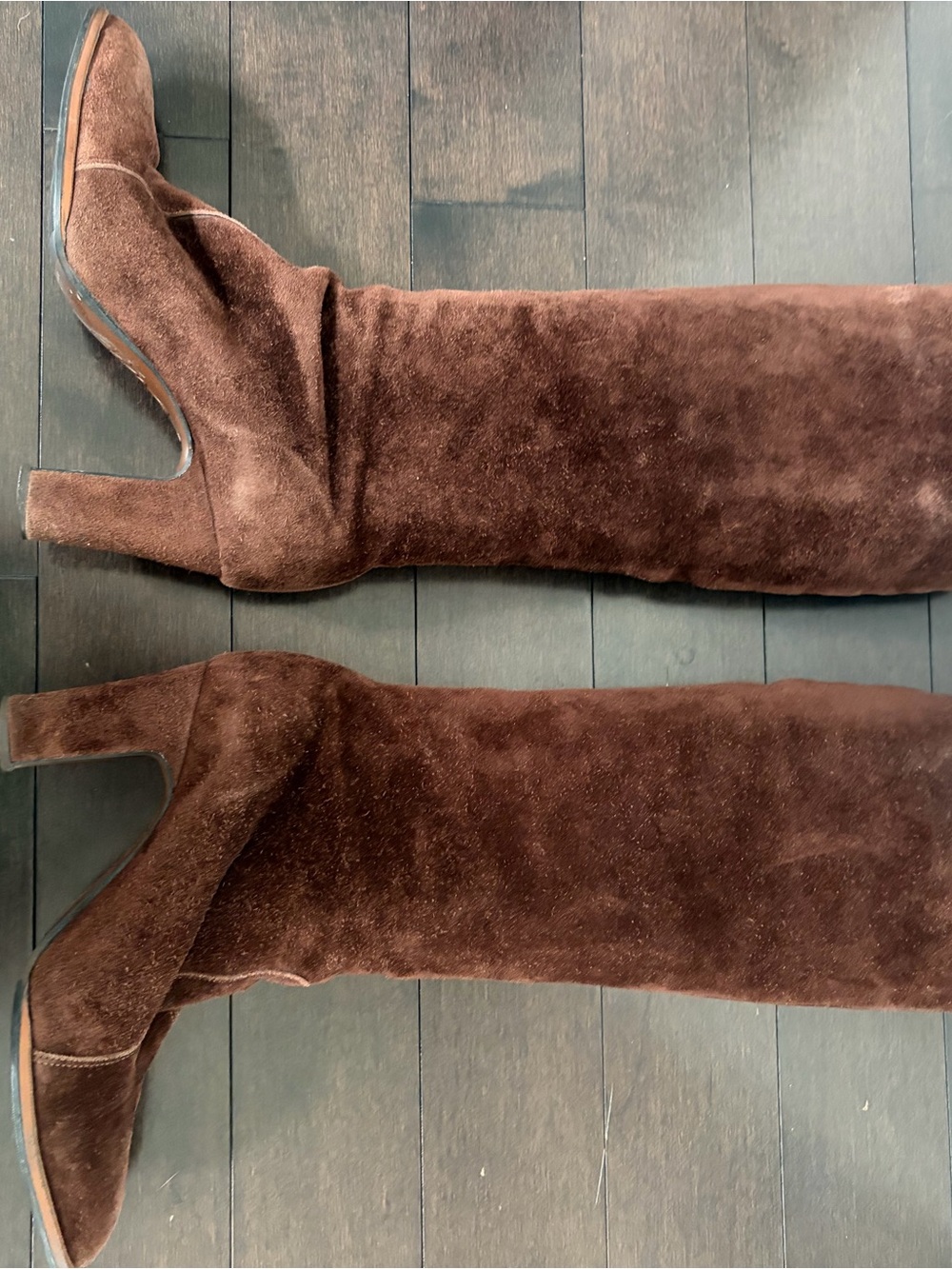 Women's Brown Suede Mid-Heel Knee Boots with Side Zip - Picture 3 of 6